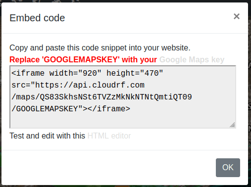 Embed Code Dialog Box